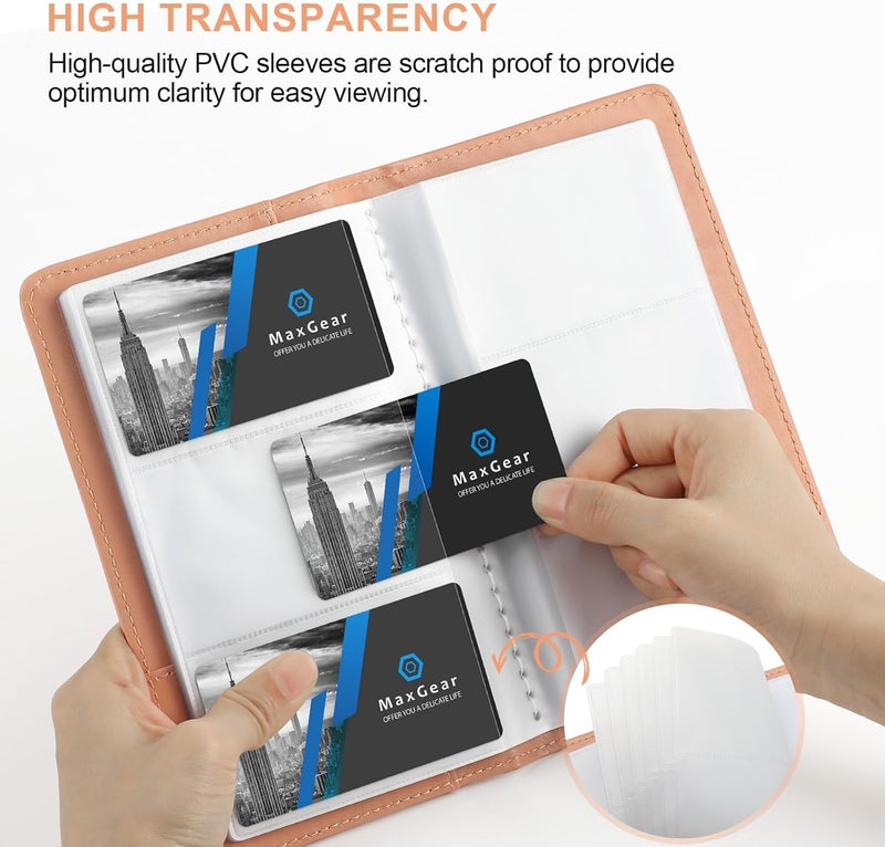 MaxGear Business Card Organizer, 240 Cards Book Portable Business Card Holder for Men & Women, Professional PU Credit Cards Binder File Storage, Pink - Image 2